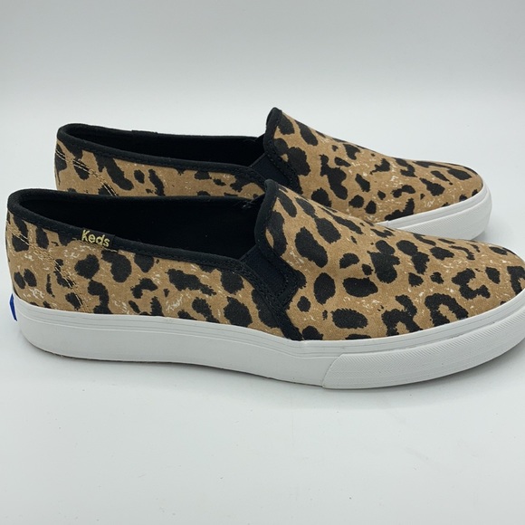 Keds Double Decker Leopard Cheetah Print Sneakers Slip On Shoes Dream Foam - Picture 3 of 9